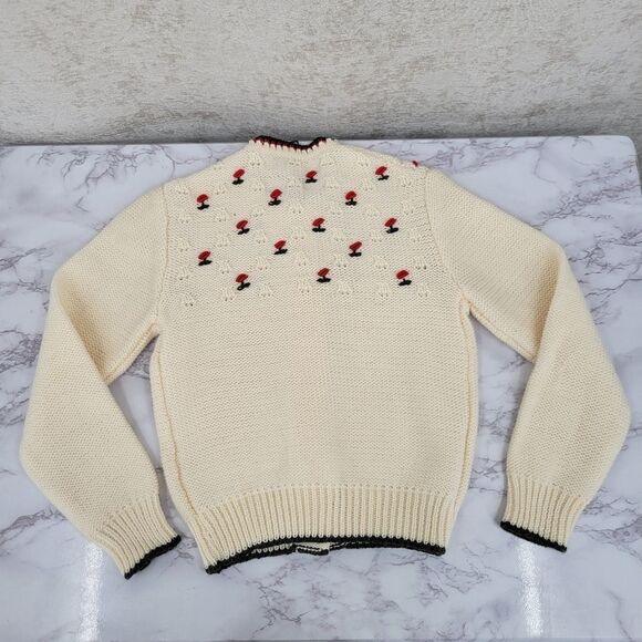 Giesswein Vintage Austria Wool Cream Cardigan with Red Green Floral Embroidery - Picture 8 of 11
